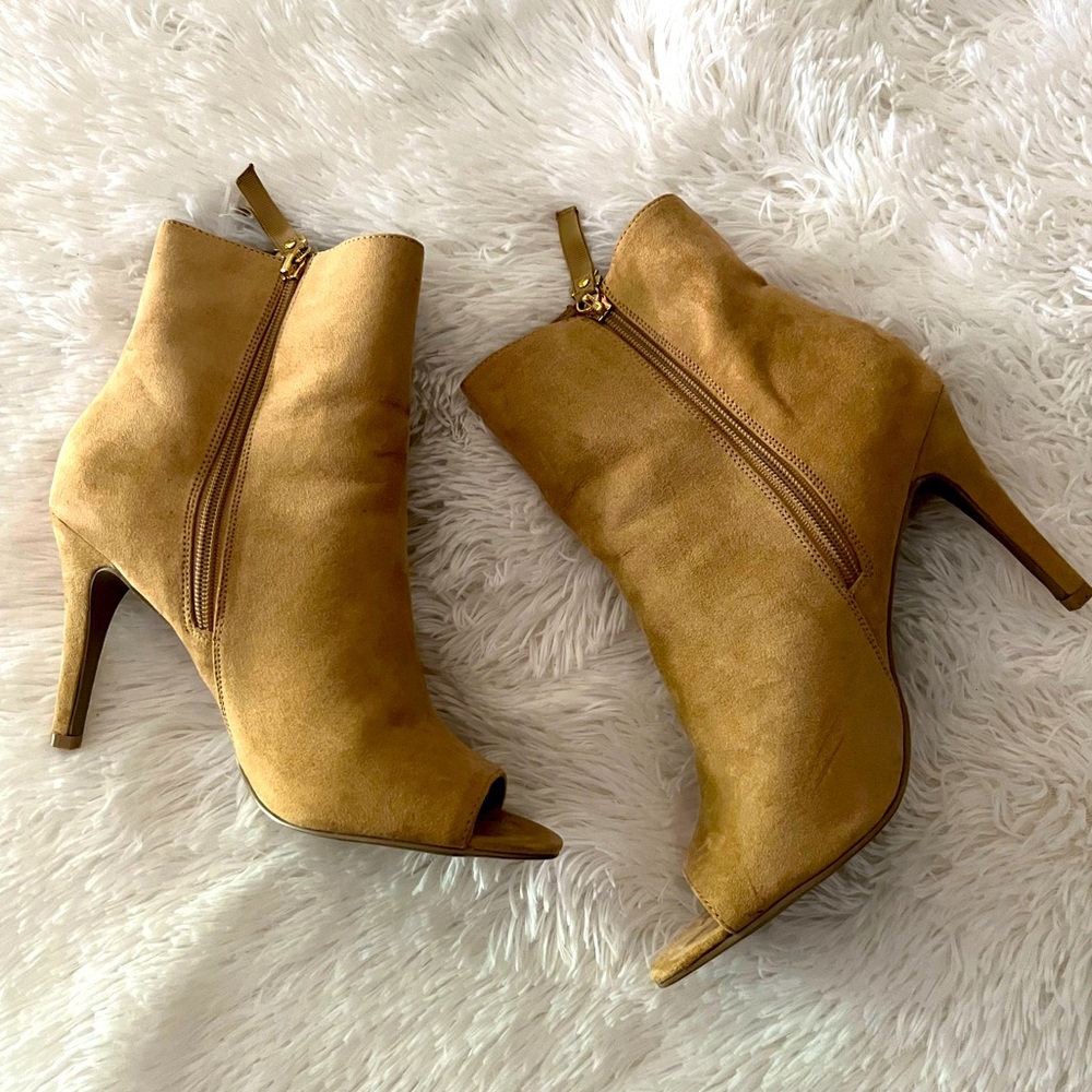 Mid Calf Tan Open Toe Booties Size 8.5